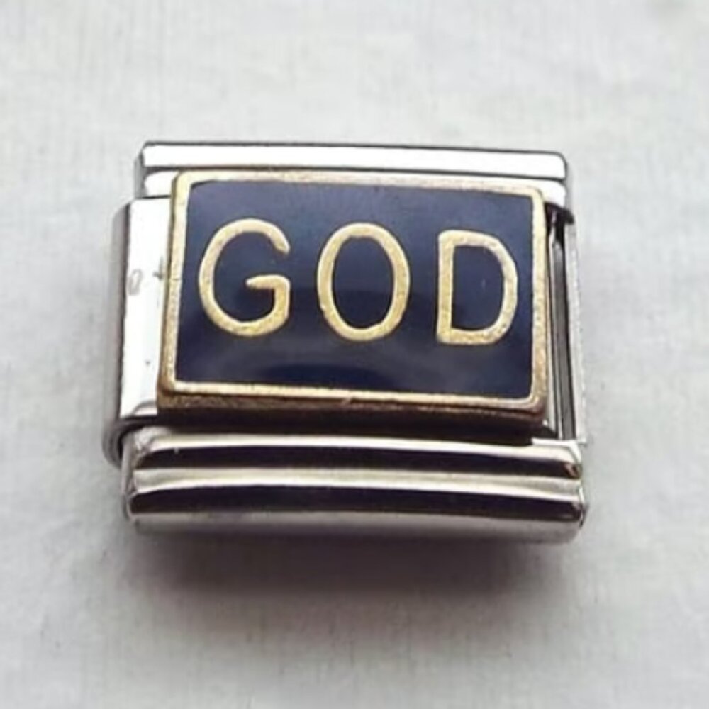 God on black enamel 9mm stainless steel Italian charm bracelet link new